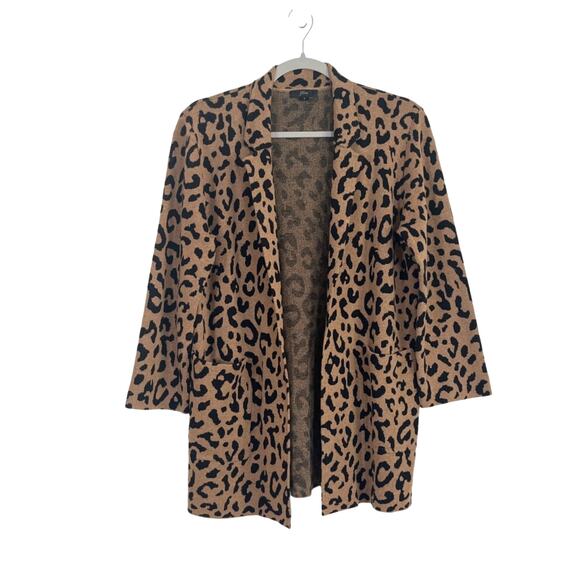 J.Crew Sophie Leopard Print Open Front 3/4 Sleeve Sweater Blazer Size Small Wool - Picture 1 of 6